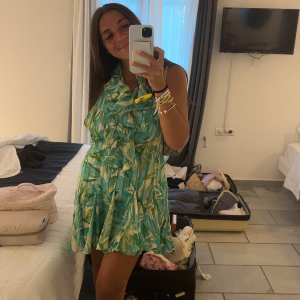 Luxxel Green Leaf Print Mini Dress